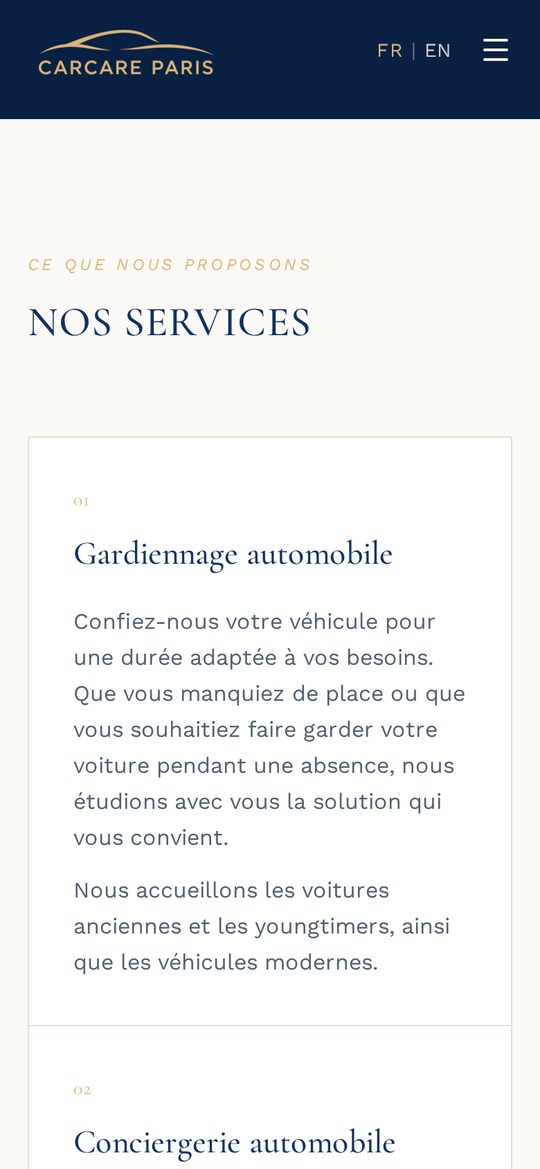 Servicios de CarCare Paris en versión móvil