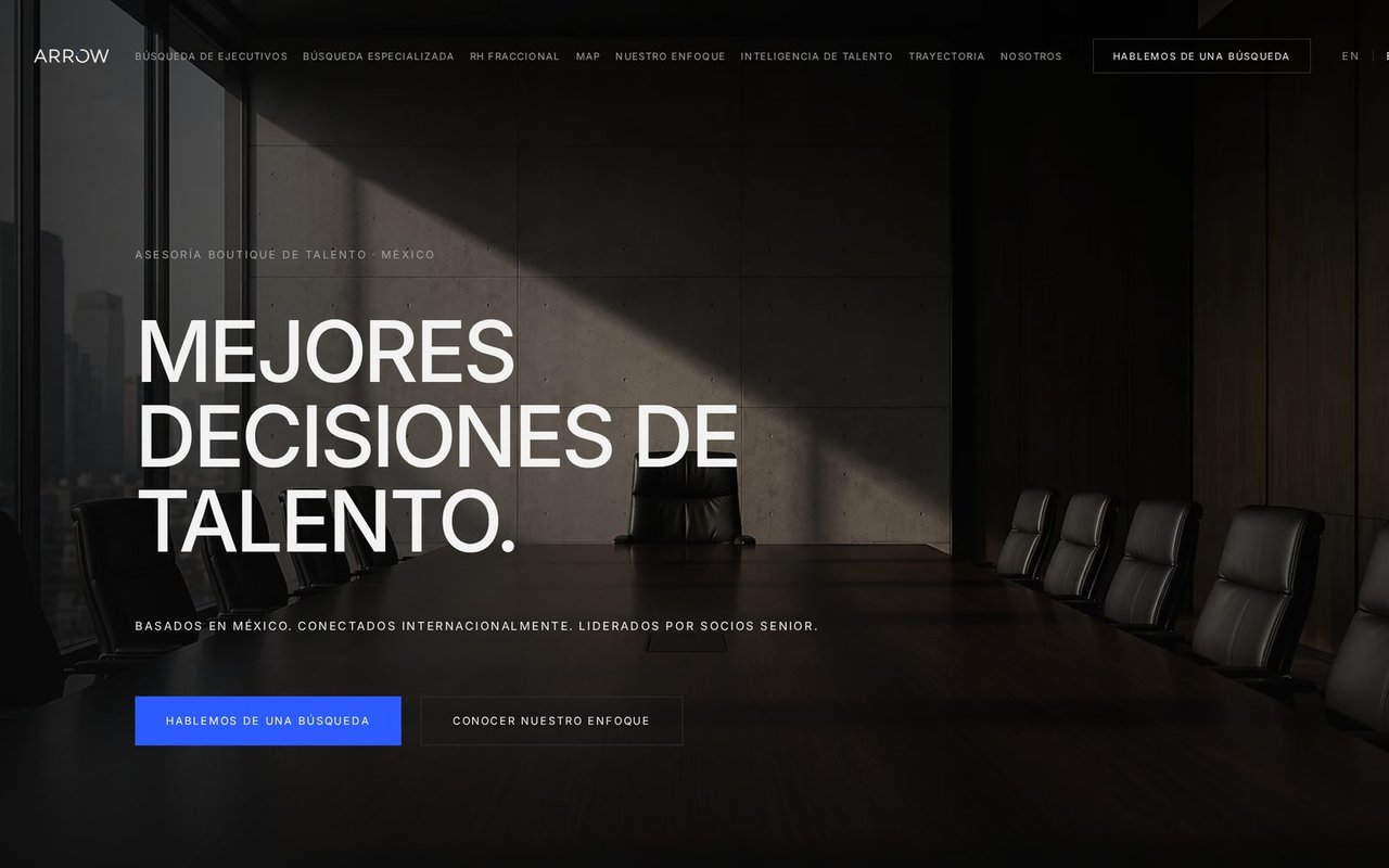 Portada del sitio web de ARROW en escritorio