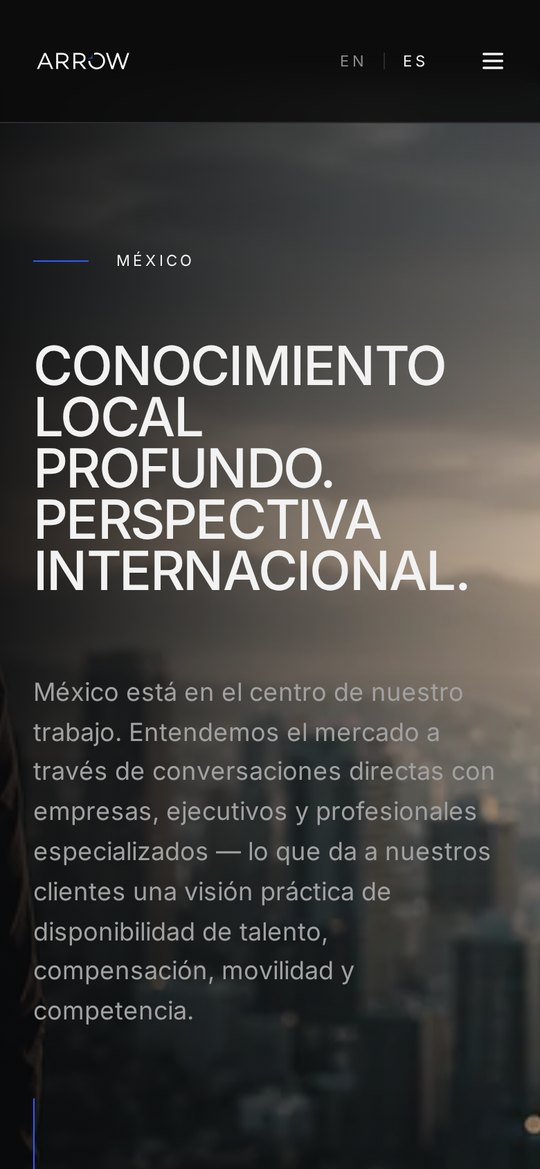 Sección «México» del sitio de ARROW en español, en móvil, con fotografía de la ciudad